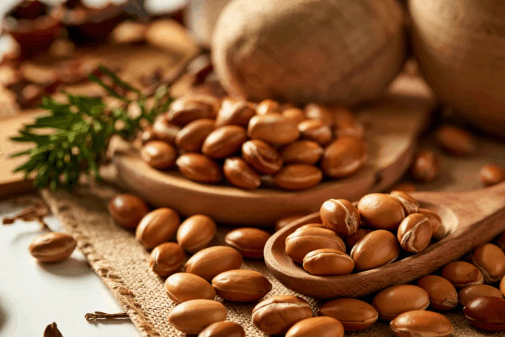 Noix d'argan pur ingrédient clean - huile d'argan naturelle utilisée dans la pâte à tartiner Argan Elixir Holy Blends