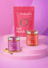 Pack petit-déjeuner Holy Blends complet avec produits healthy pour routine matinale équilibrée