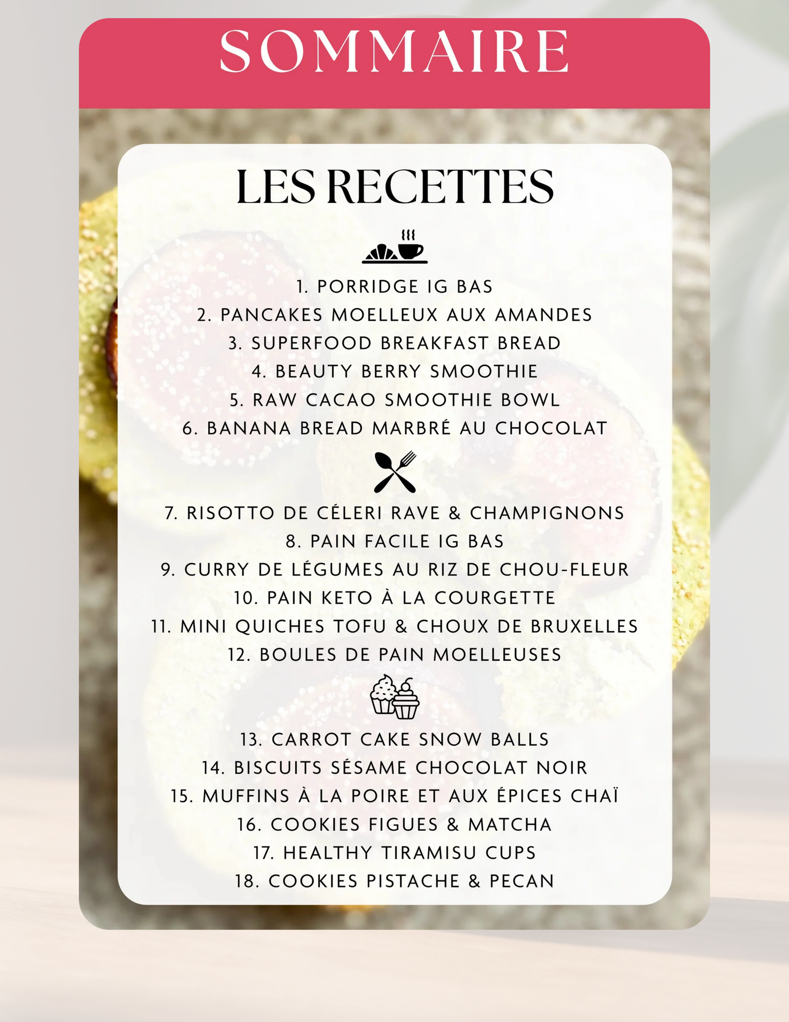 Sommaire E-book recettes saines et gourmandes sans sucre sans gluten Holy Blends