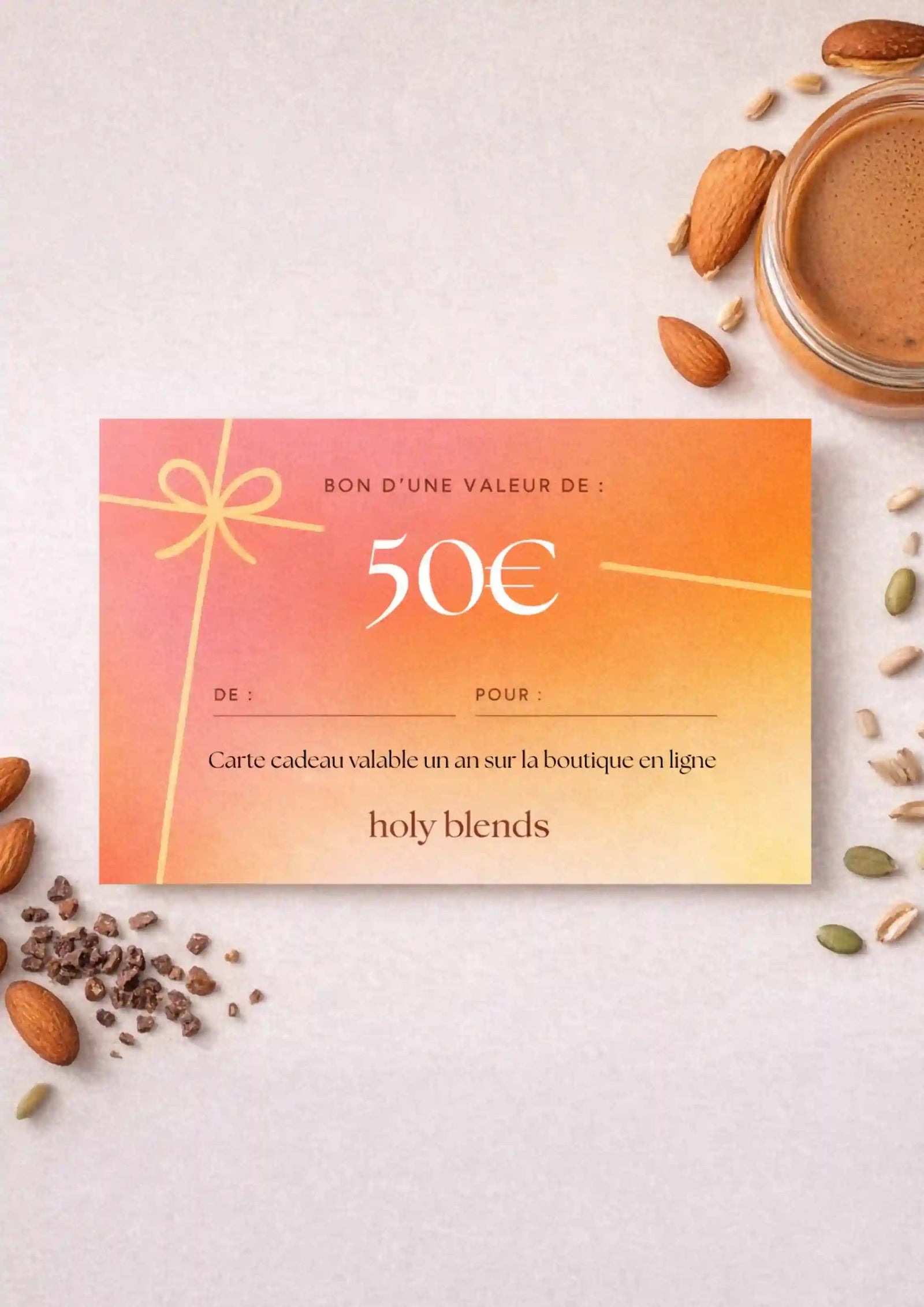 Carte cadeau holy blends d'une valeur de 50 €