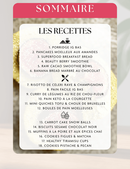 Sommaire E-book recettes saines et gourmandes sans sucre sans gluten Holy Blends