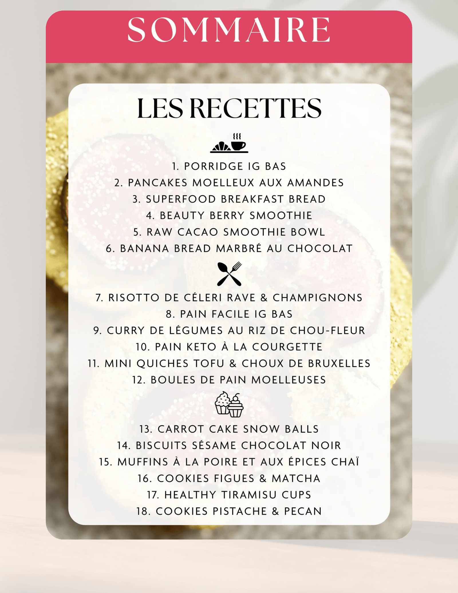 Sommaire E-book recettes saines et gourmandes sans sucre sans gluten Holy Blends