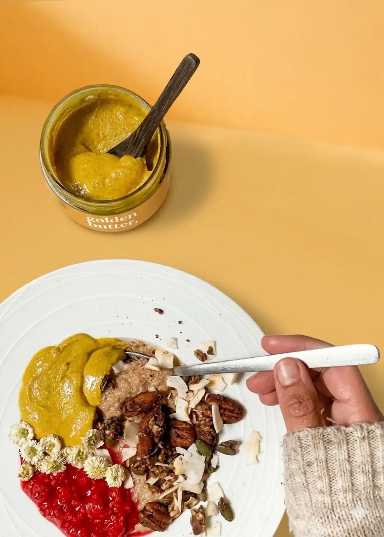 Pâte à tartiner golden butter Holy Blends faible en sucre pour petit-déjeuner healthy