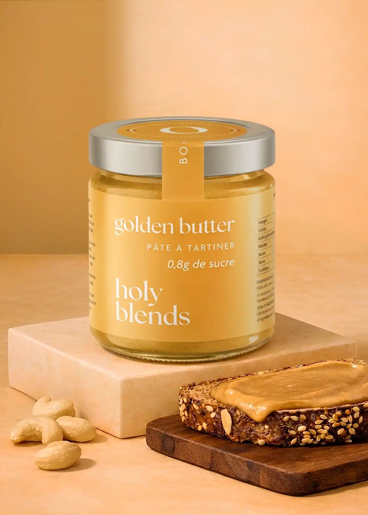 Pâte à tartiner golden butter Holy Blends faible en sucre pour petit-déjeuner healthy