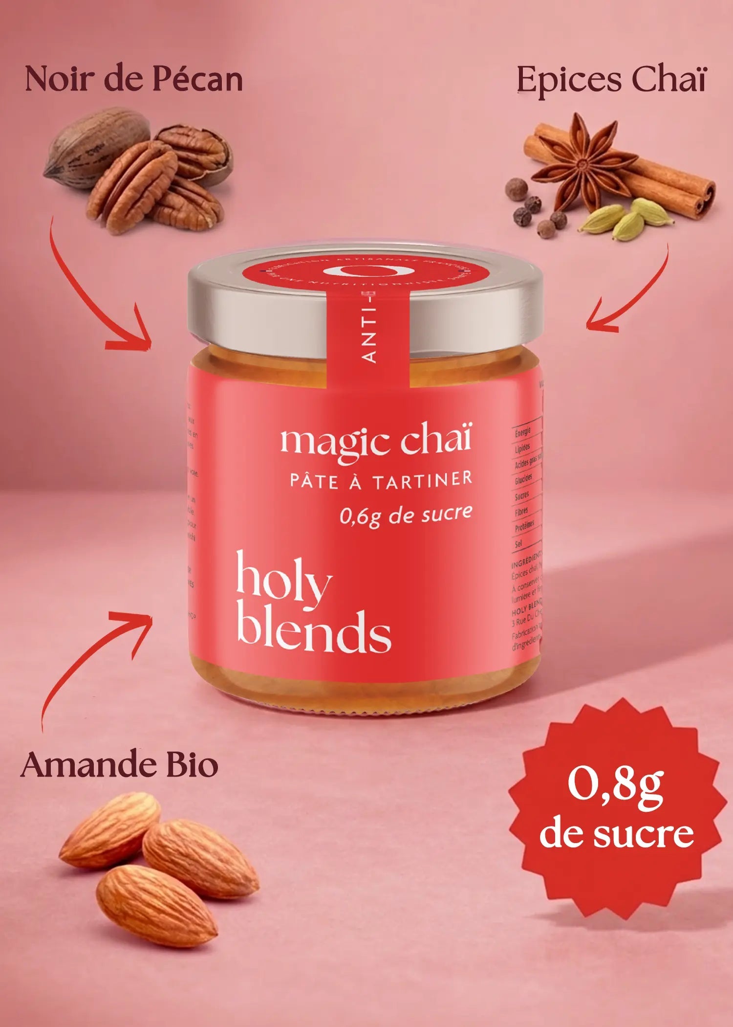 Ingrédients pâte à tartiner magic chai Holy Blends composition naturelle