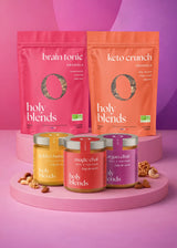 Pack découverte Holy Blends avec granolas et pâtes à tartiner pour petit-déjeuner healthy