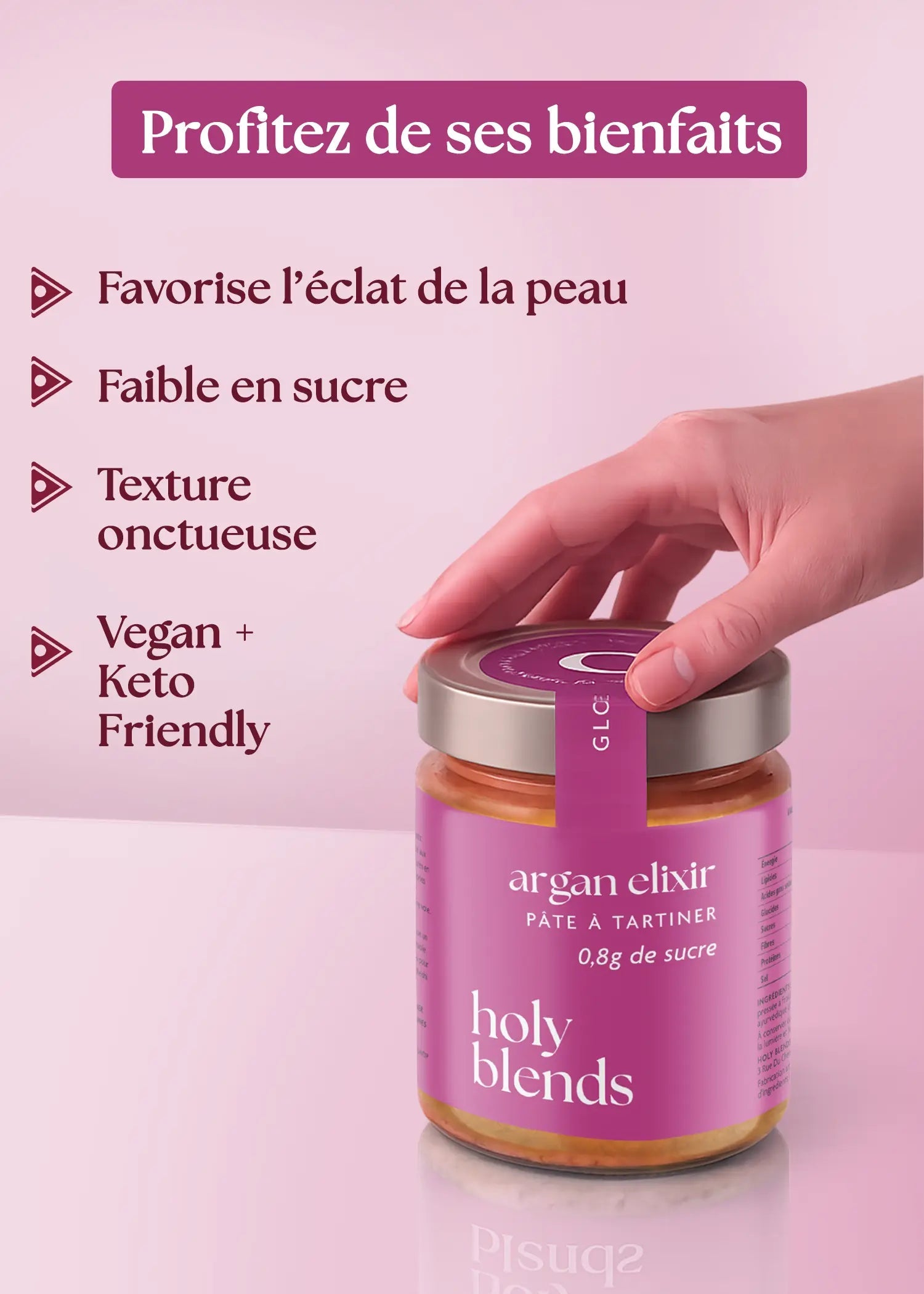 Bienfaits pâte à tartiner argan elixir Holy Blends gourmande et naturelle