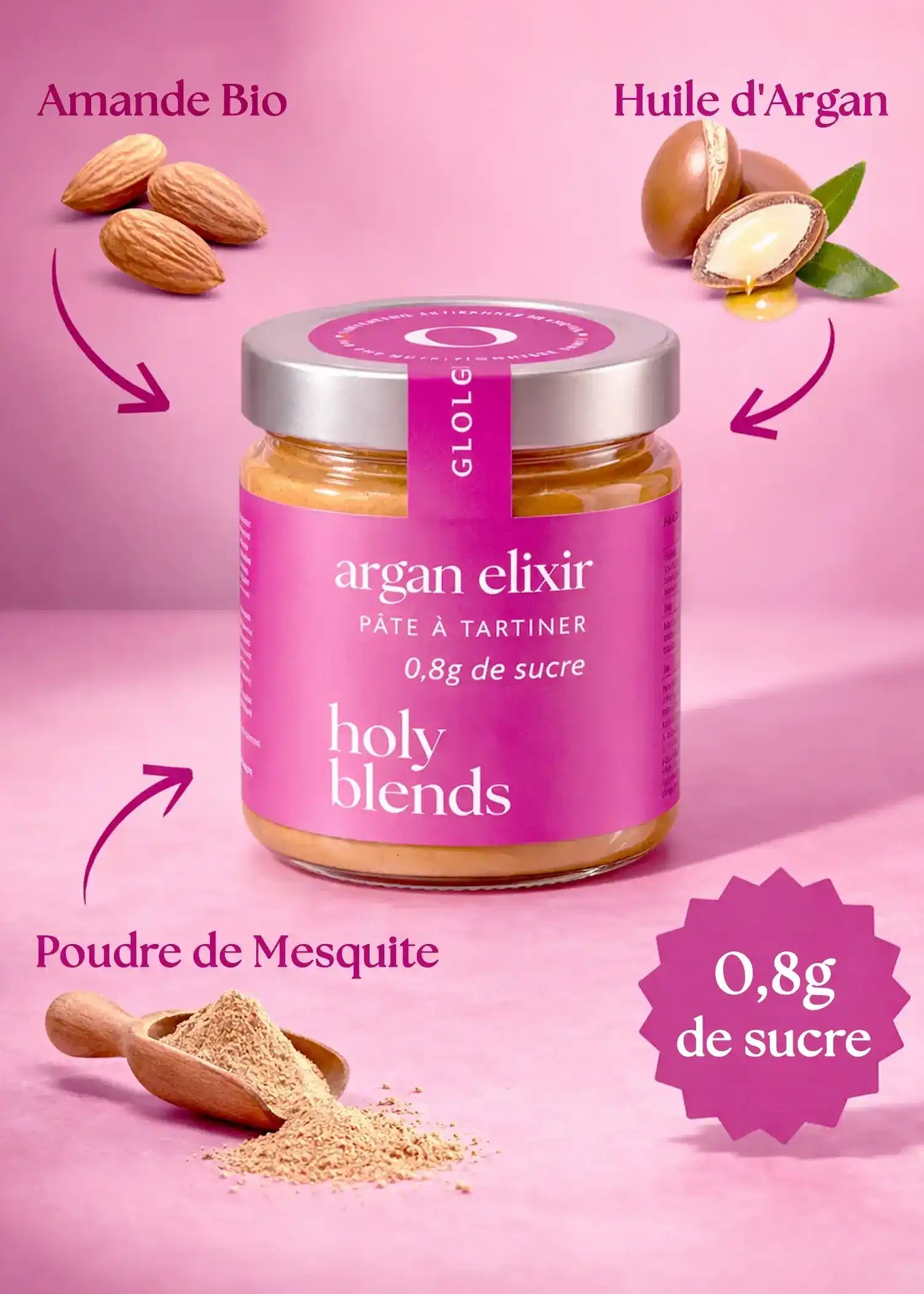 Ingrédients pâte à tartiner argan elixir Holy Blends composition naturelle