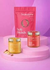Pack petit-déjeuner Holy Blends complet avec produits healthy pour routine matinale équilibrée
